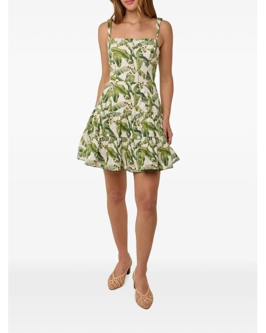 Palm Noosa Green Riviera Palm-Print Tiered Dress