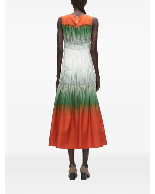 3.1 Phillip Lim Green Ombré Voile Gathered Midi Dress