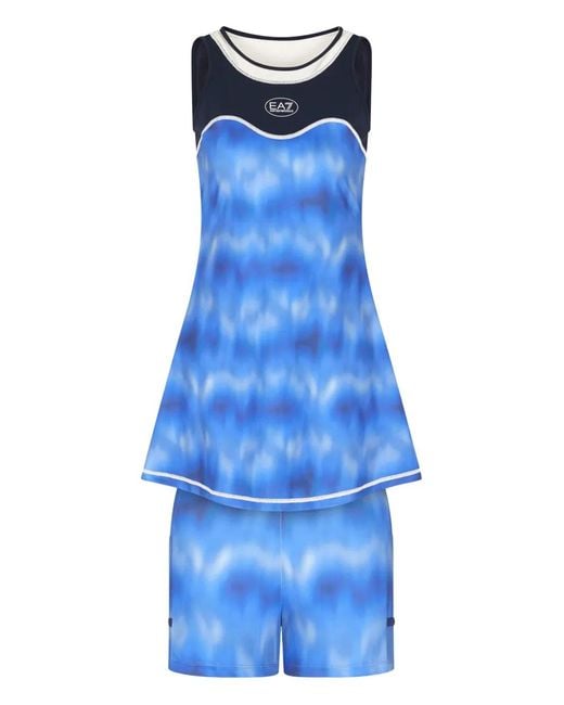 EA7 Blue Abstract-Print Tennis Dress