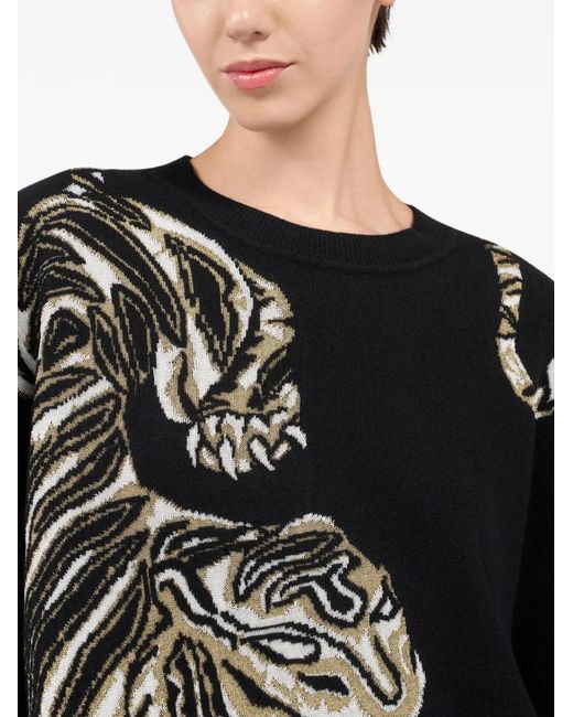 Roberto Cavalli Black Tiger-Print Crew-Neck Sweater