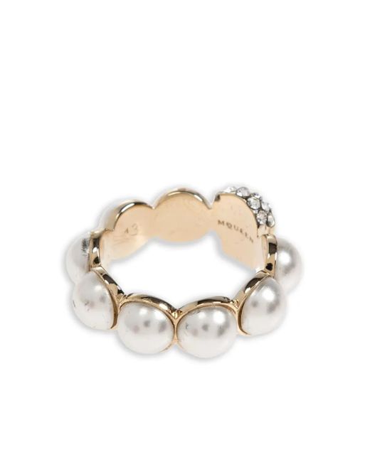 McQueen Metallic Skull-Motif Pearl Ring