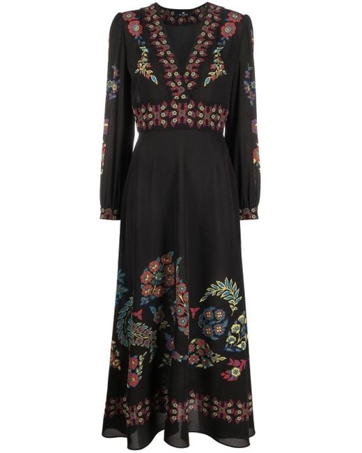 Etro Floral Print Dress in Black | Lyst
