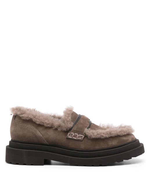 Brunello Cucinelli Brown Faux-shearling Suede Loafers