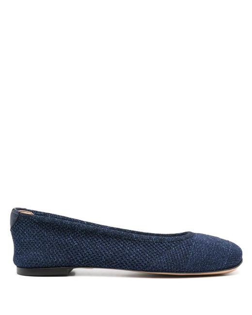 Casadei Blue Lurex-Detail Knitted Ballerina Shoes