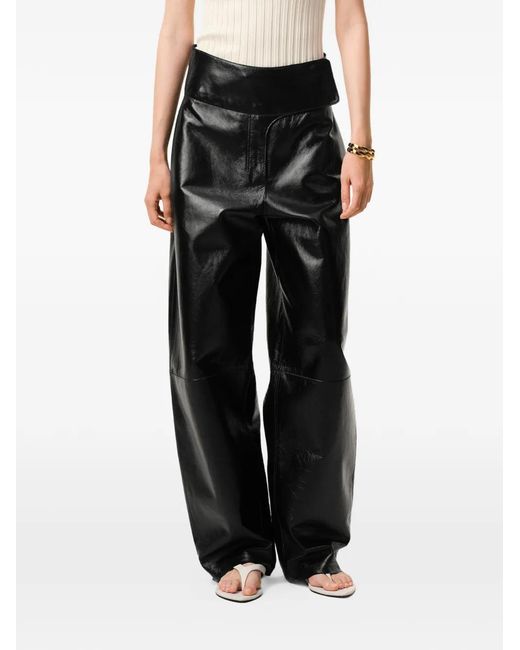 AMI Black Lamb Leather Wrapped Belted Trousers