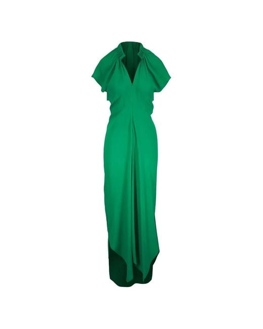 Zero + Maria Cornejo Green V-Neck Ruched Dress