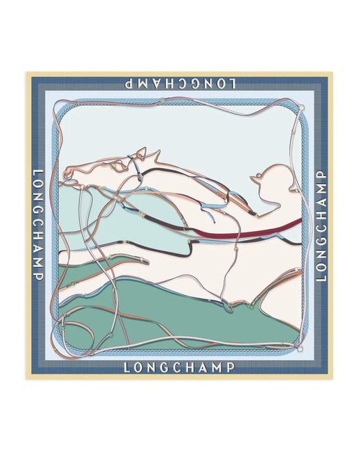 Longchamp Blue A Toute Allure Silk Scarf