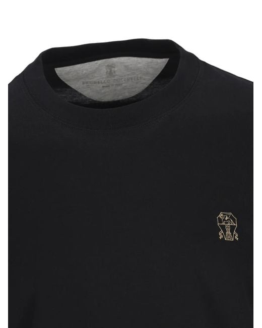 Brunello Cucinelli Black Logo Cotton T-Shirt for men
