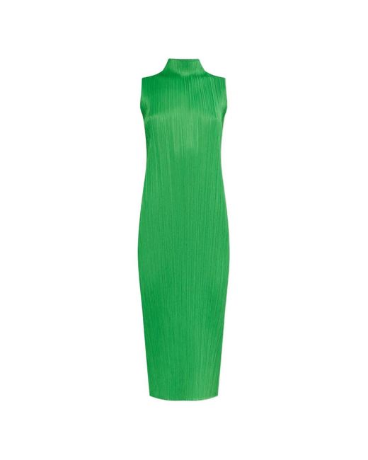 Pleats Please Issey Miyake Green April Pleated Midi Dress