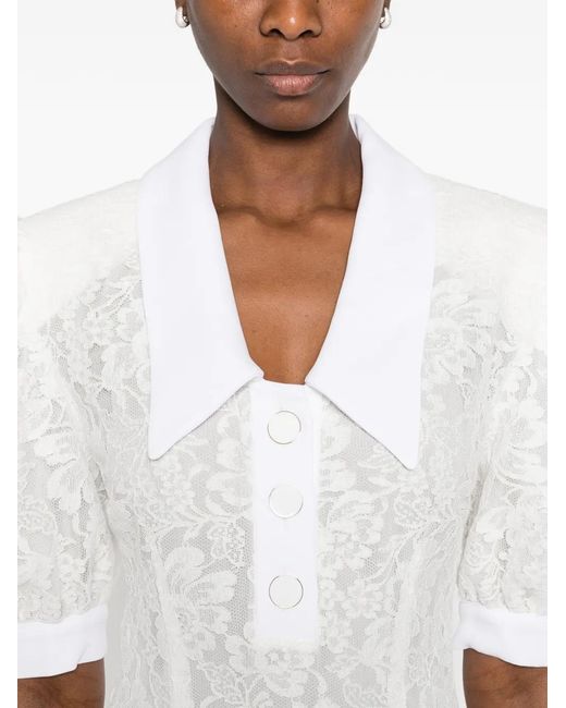 ROWEN ROSE White Puffy-Sleeves Polo Mini Dress