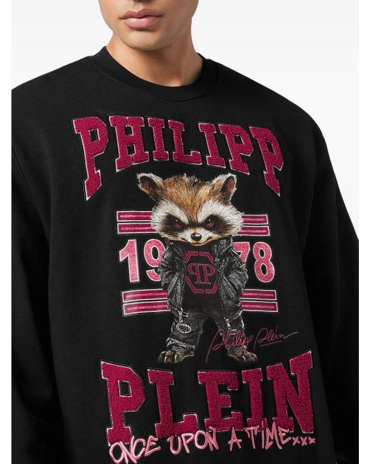 Philipp Plein Black Raccoon-Embellished Cotton Sweatshirt for men