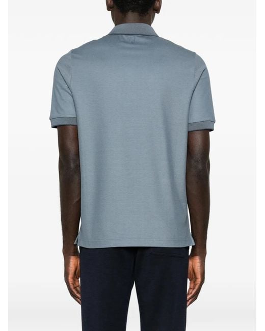 Canali Blue Contrast-Trim Polo Shirt for men