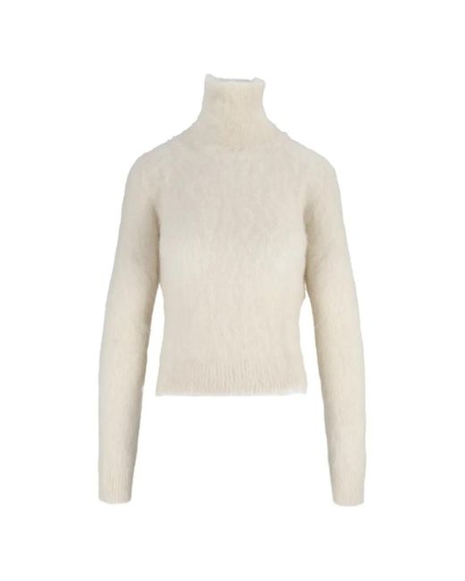 Dondup White Roll-Neck Fuzzy-Knit Sweater