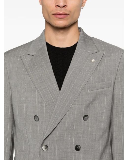 Manuel Ritz Gray Double-Breasted Pinstriped Suit for men