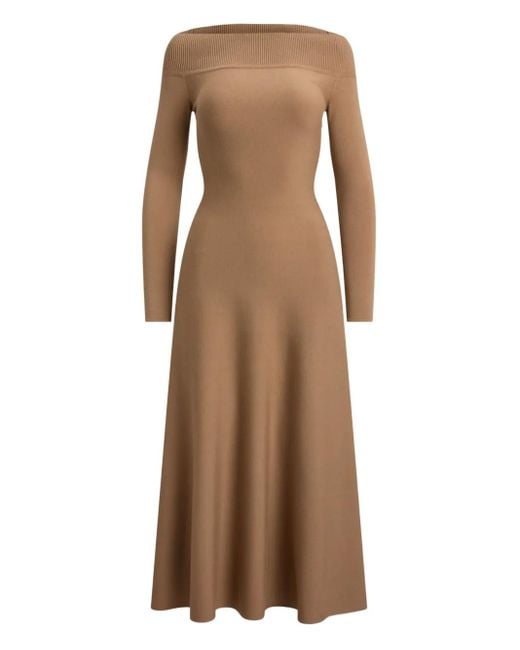 Ralph Lauren Brown Off-Shoulder Knitted Midi Dress