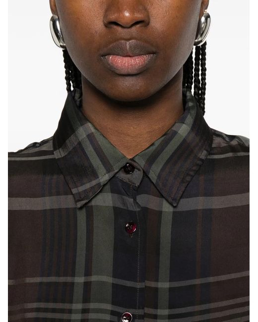 Frankie Shop Black Sheer Finish Button-Up Long Sleeve Shirt With Point Collar