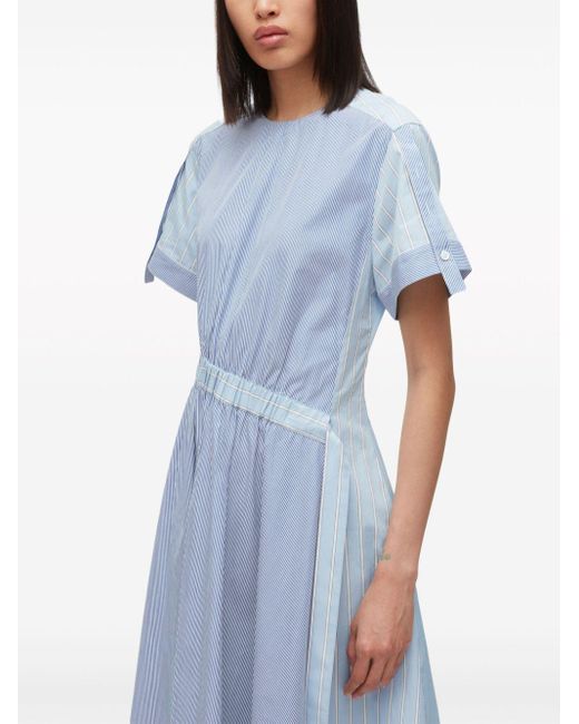 3.1 Phillip Lim Blue Mixed-stripe Asymmetric Midi Dress