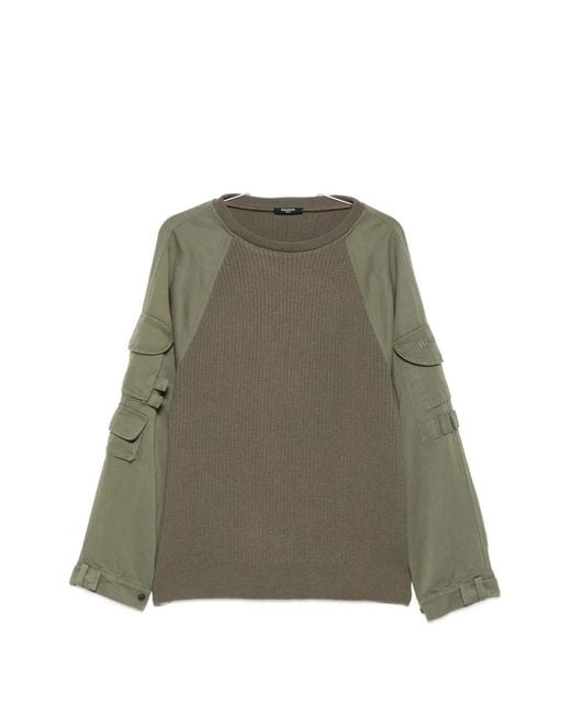 Balmain Green Cargo-Pocket Panelled Sweater for men