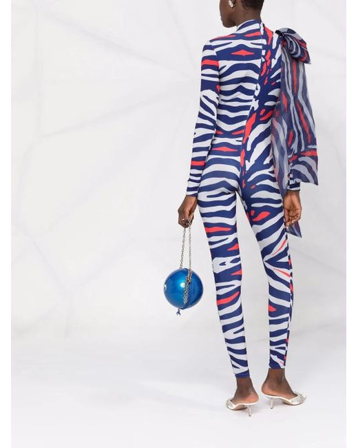 Atu Body Couture Blue Animal-Print Bow-Detail Jumpsuit