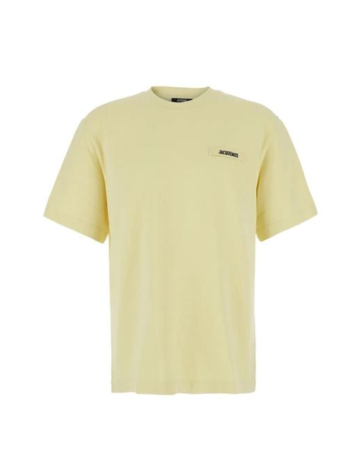 Jacquemus Yellow Relaxed Fit Crew Neck T-Shirt With Patch Detail for men