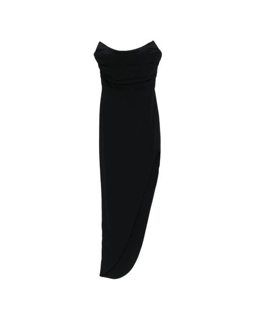 ROOM76 Black Asymmetrical-Hem Strapless Maxi Dress
