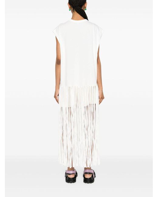 Sunnei White Sleeveless Long-Fringed Top