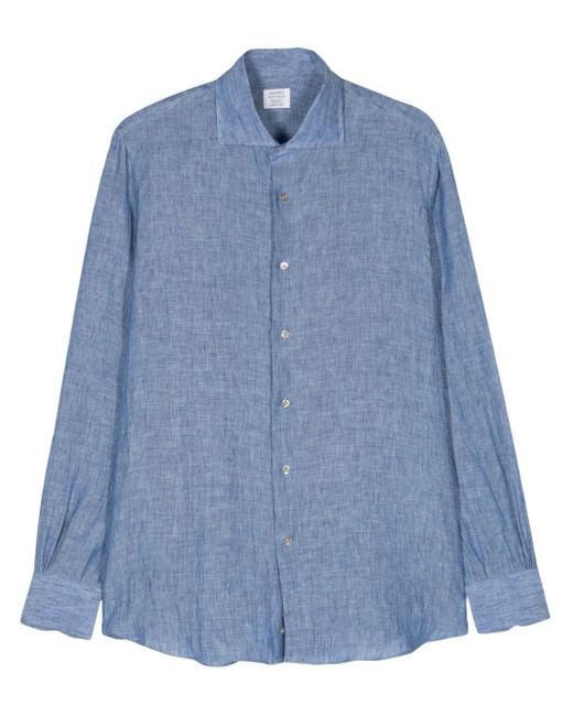 Mazzarelli Blue Chambray Linen Shirt for men