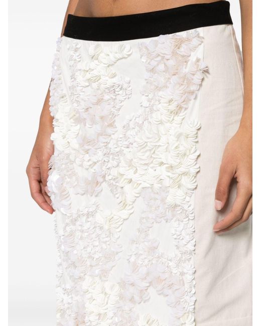 Plan C White Sequin Midi Skirt