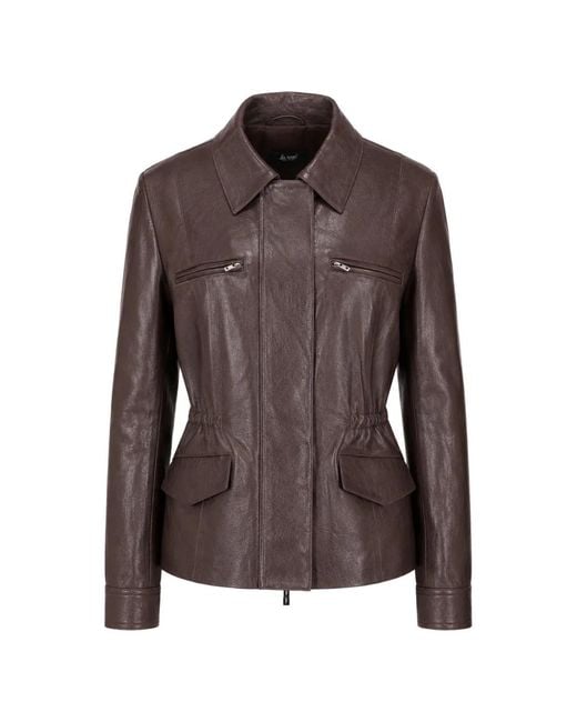 LA ROSE Brown Zip-Up Leather Jacket