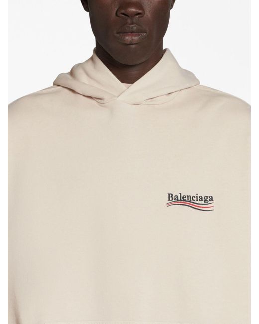 Balenciaga Natural Logo-embroidered Cotton Hoodie for men