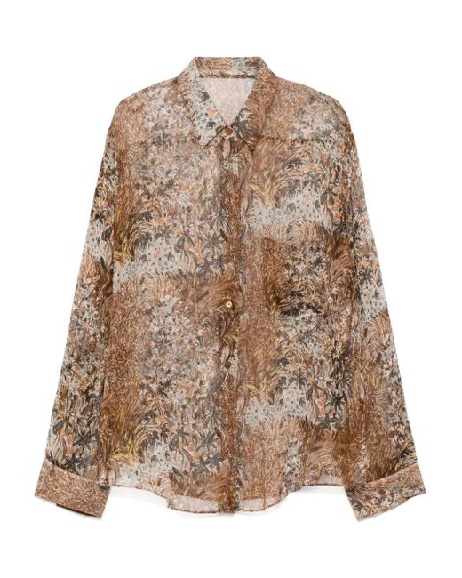 JNBY Brown Graphic-Print Silk Shirt