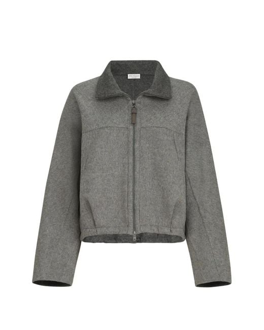 Brunello Cucinelli Gray Hand-Crafted Bomber Jacket