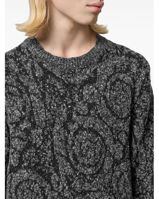 Versace Gray Jacquard Pattern Cotton Blend Sweater for men