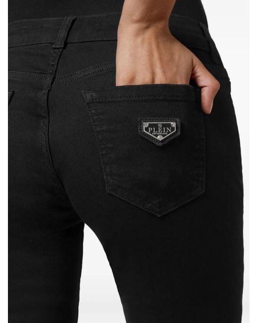 Philipp Plein Black Logo-Plaque Slim-Fit Denim Jeans