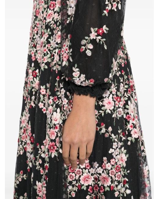 Needle & Thread Black Midikleid mit Blumen-Print