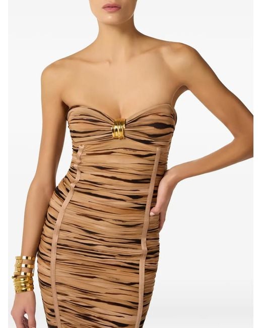 Elisabetta Franchi Brown Jersey Dress With Tiger Print
