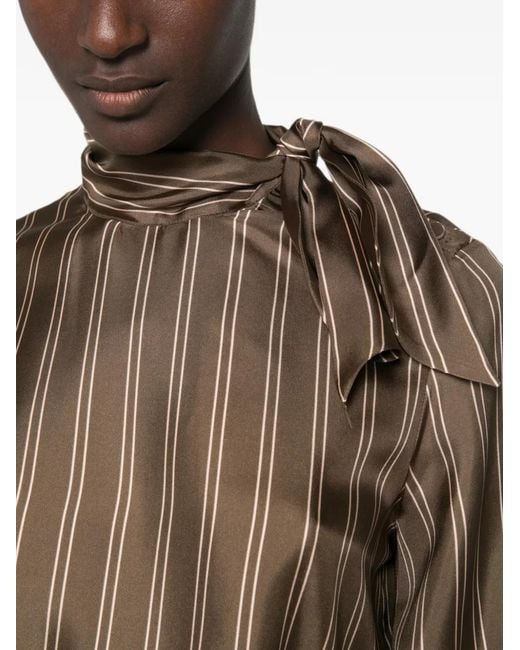 Max Mara Brown Bingo Striped Pussy-Bow Blouse