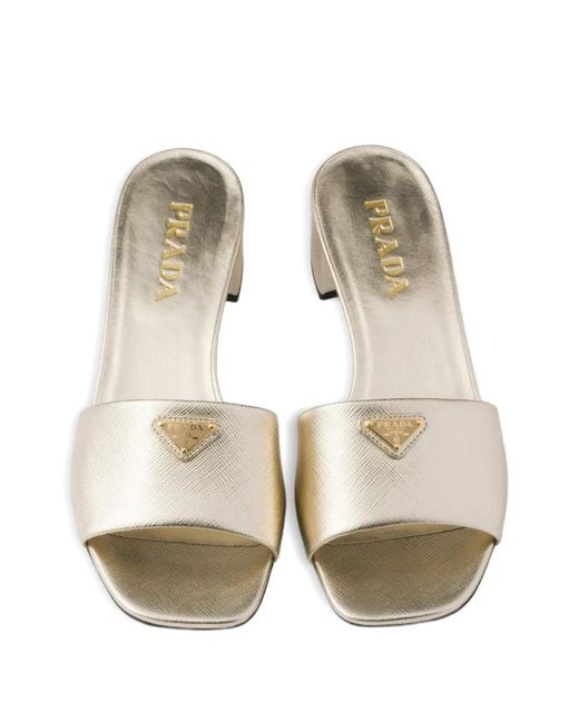 Prada Metallic Saffiano Patent Leather Sandals
