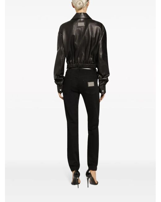 Dolce & Gabbana Black Logo-Appliqué Leather Jacket