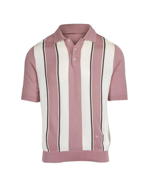 Isaia Pink Striped Polo Shirt for men