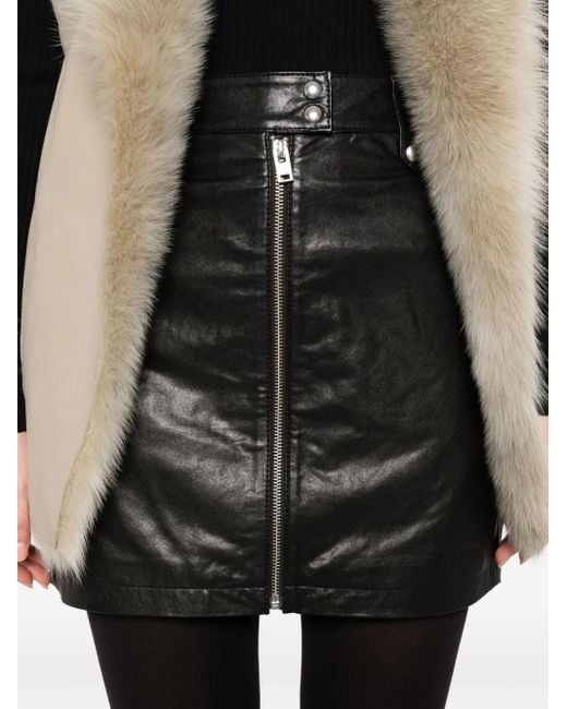 IRO Black Zip-Front Leather Skirt