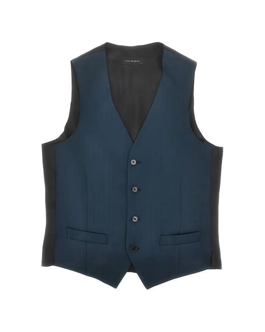 Luigi Bianchi Blue Single-Breasted Waistcoat for men