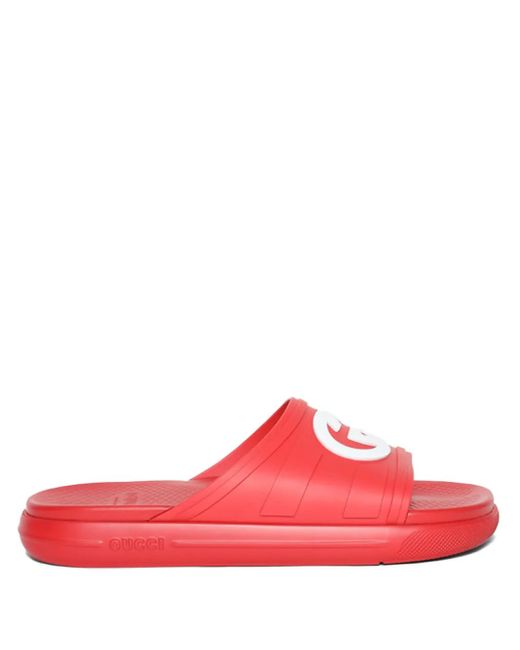 Gucci Red Interlocking G Pool Slides for men