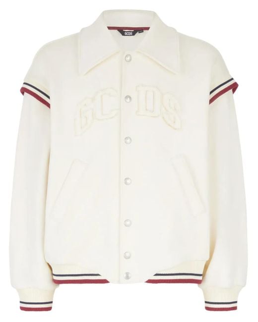 Gcds White Logo-Embroidered Cotton Bomber Jacket