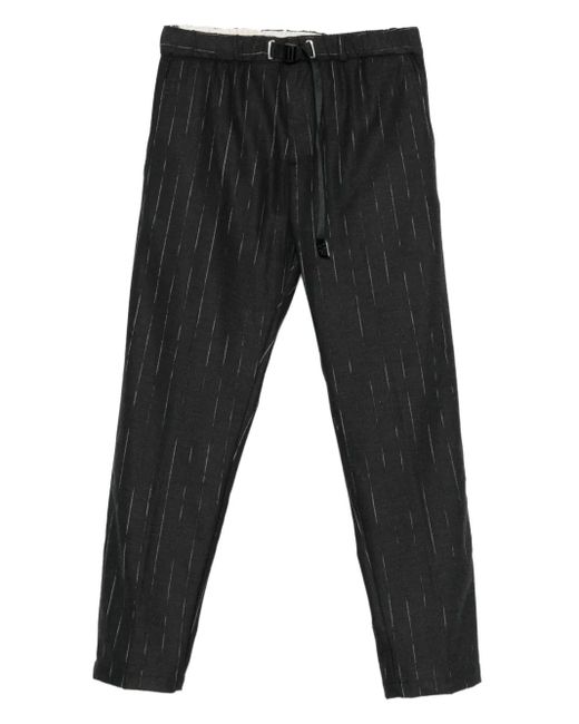 White Sand Black Greg Pinstripe-Pattern Drawstring Trousers for men
