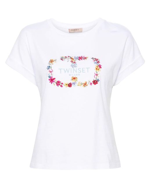 Twin Set Logo-embroidered Cotton T-shirt in het White