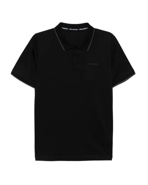 Karl Lagerfeld Black Logo Cotton Polo Shirt for men