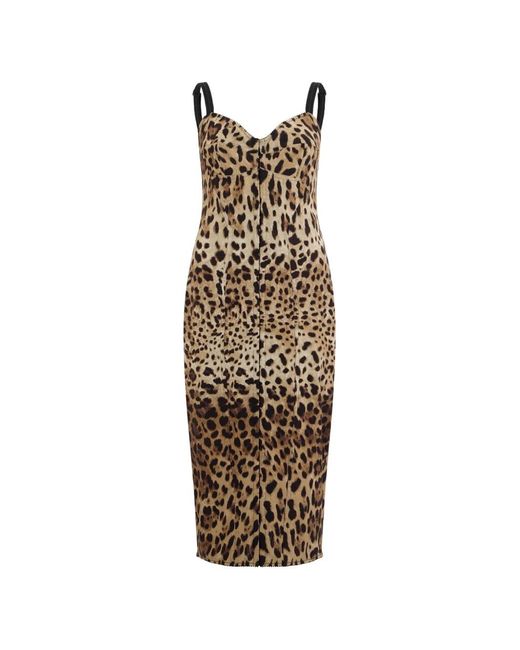 Dolce & Gabbana White Leopard-Print Midi Dress