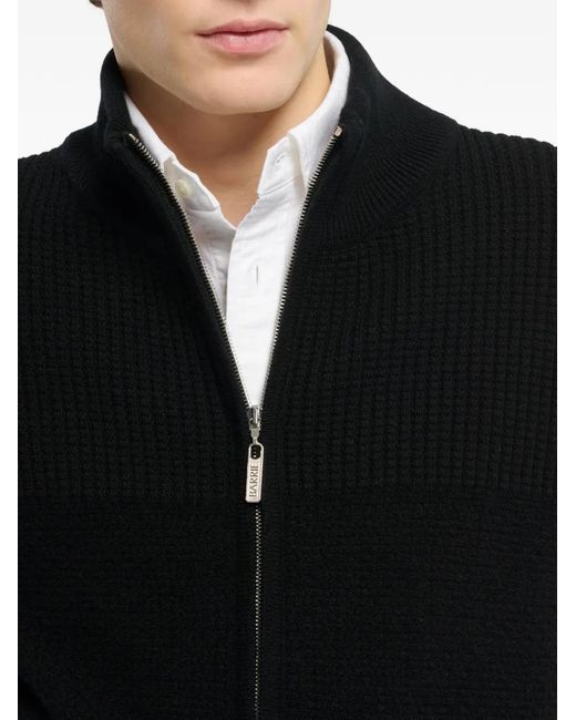 Barrie Black Chunky Waffle-Effect Zip Cardigan for men