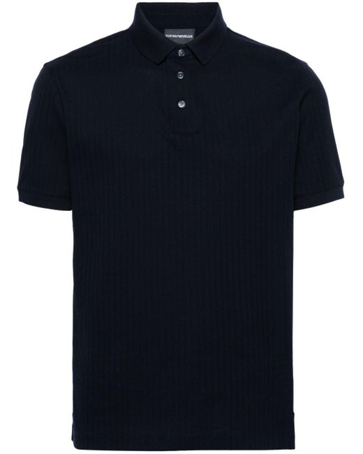 Emporio Armani Blue Textured Cotton Polo Shirt for men